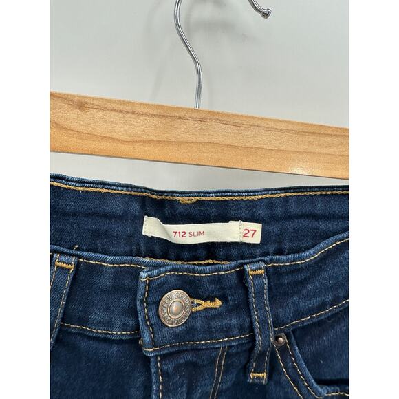 Levi's Shorts Women 27 Blue Medium Wash 721 Cotton Blend Denim Cut-Off Slim - Picture 4 of 7